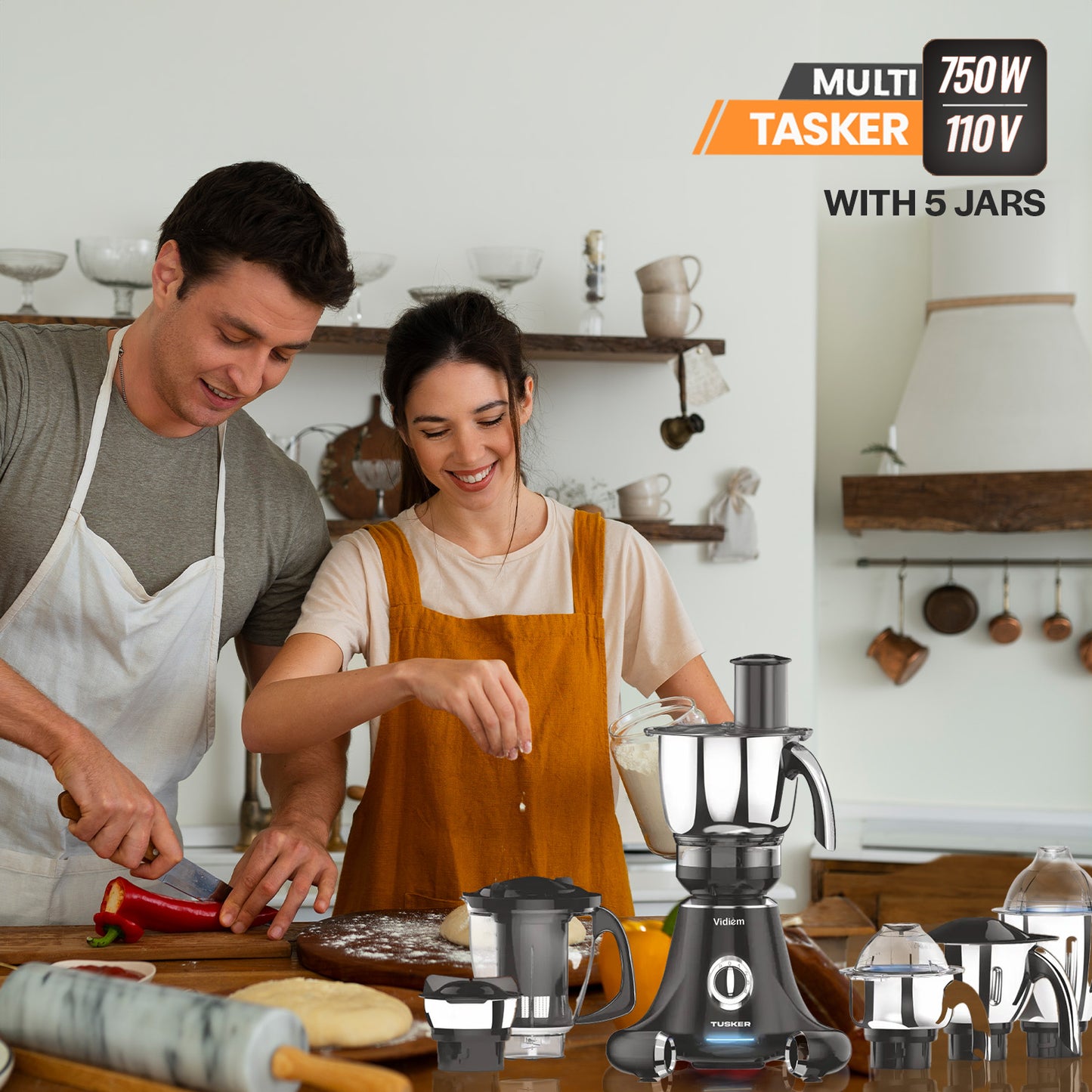 Vidiem Tusker Mixer Grinder 750W with UL Certified motor - 110 V with 5 Jars