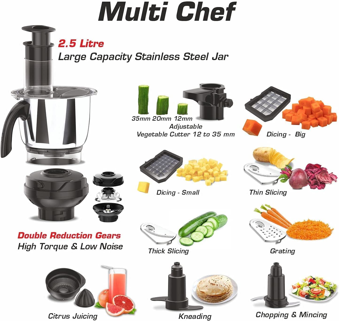 Vidiem Tusker Mixer Grinder 750W with UL Certified motor - 110 V with 5 Jars