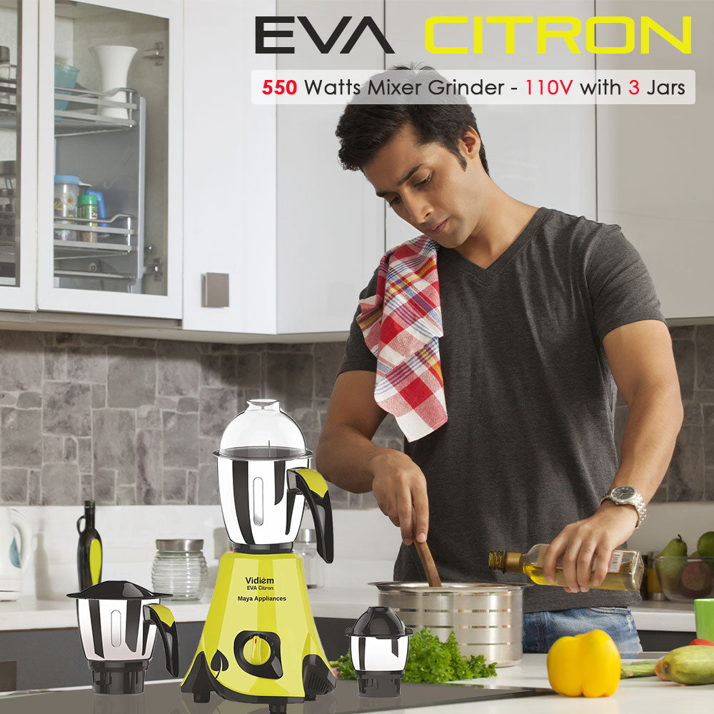 Vidiem Eva Citron 550 Watts Mixer Grinder with UL Certified Motor - 110V